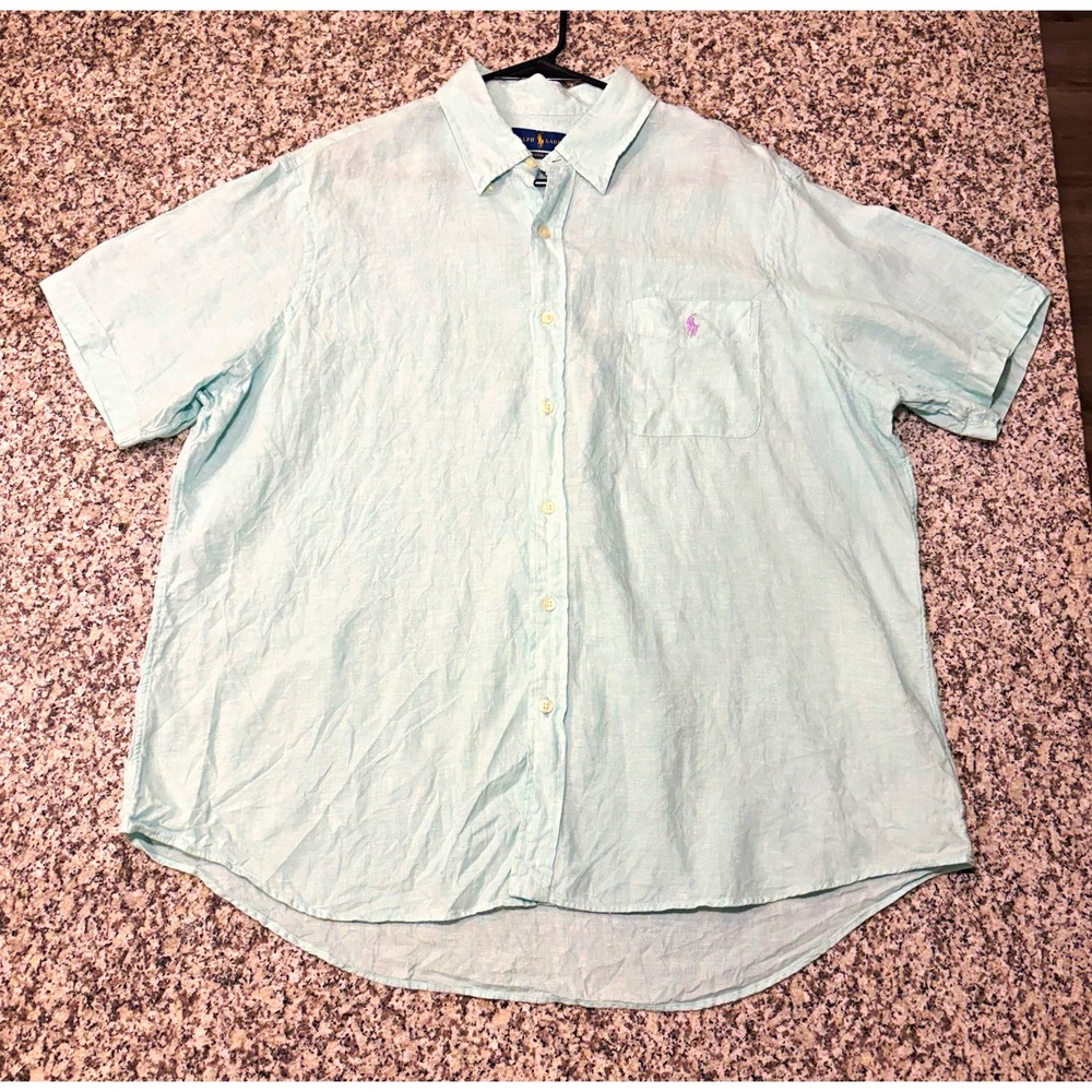 Polo Ralph Lauren Mens XXL Linen Short Sleeve Shirt Mint Green Classic Fit NWOT